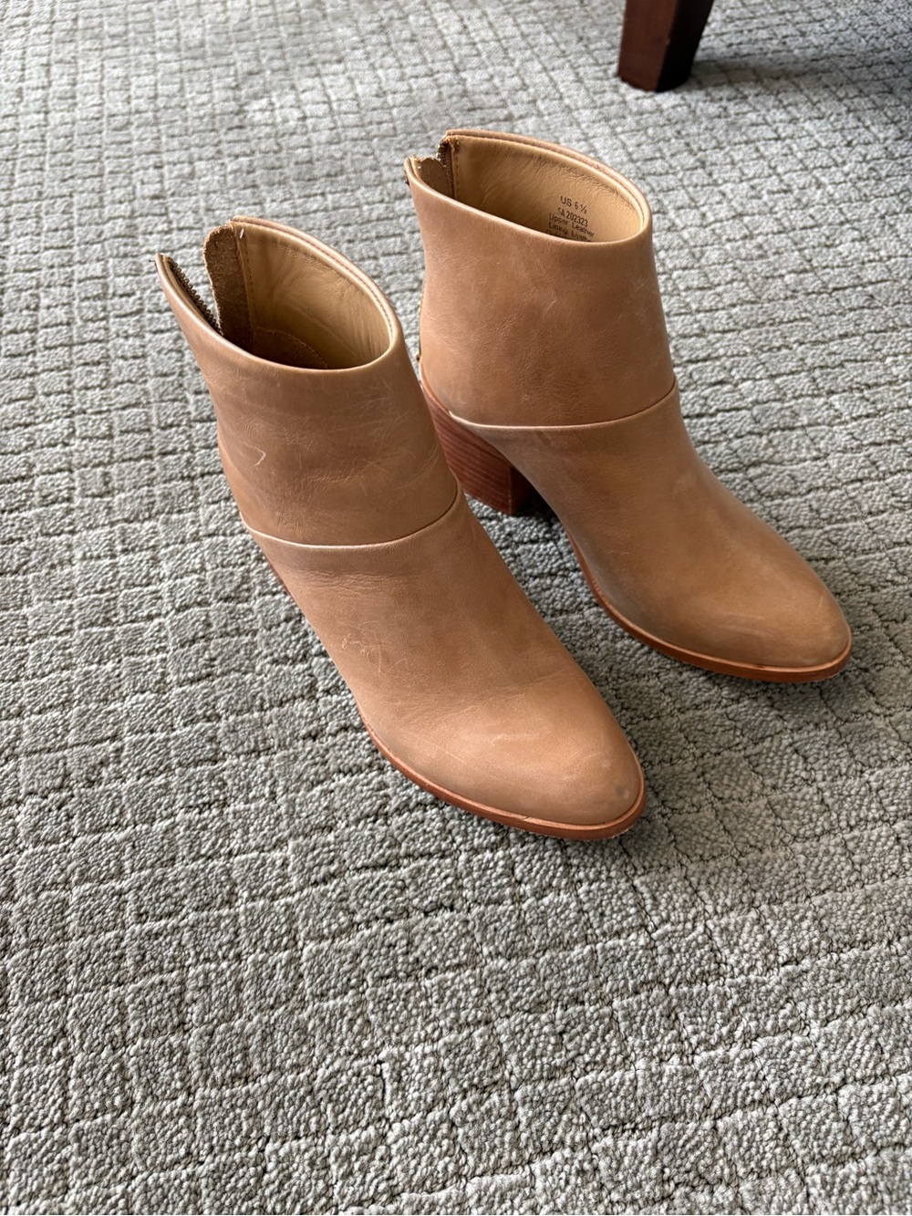 Nisolo Tan Leather Ankle Booties with Stacked Heel